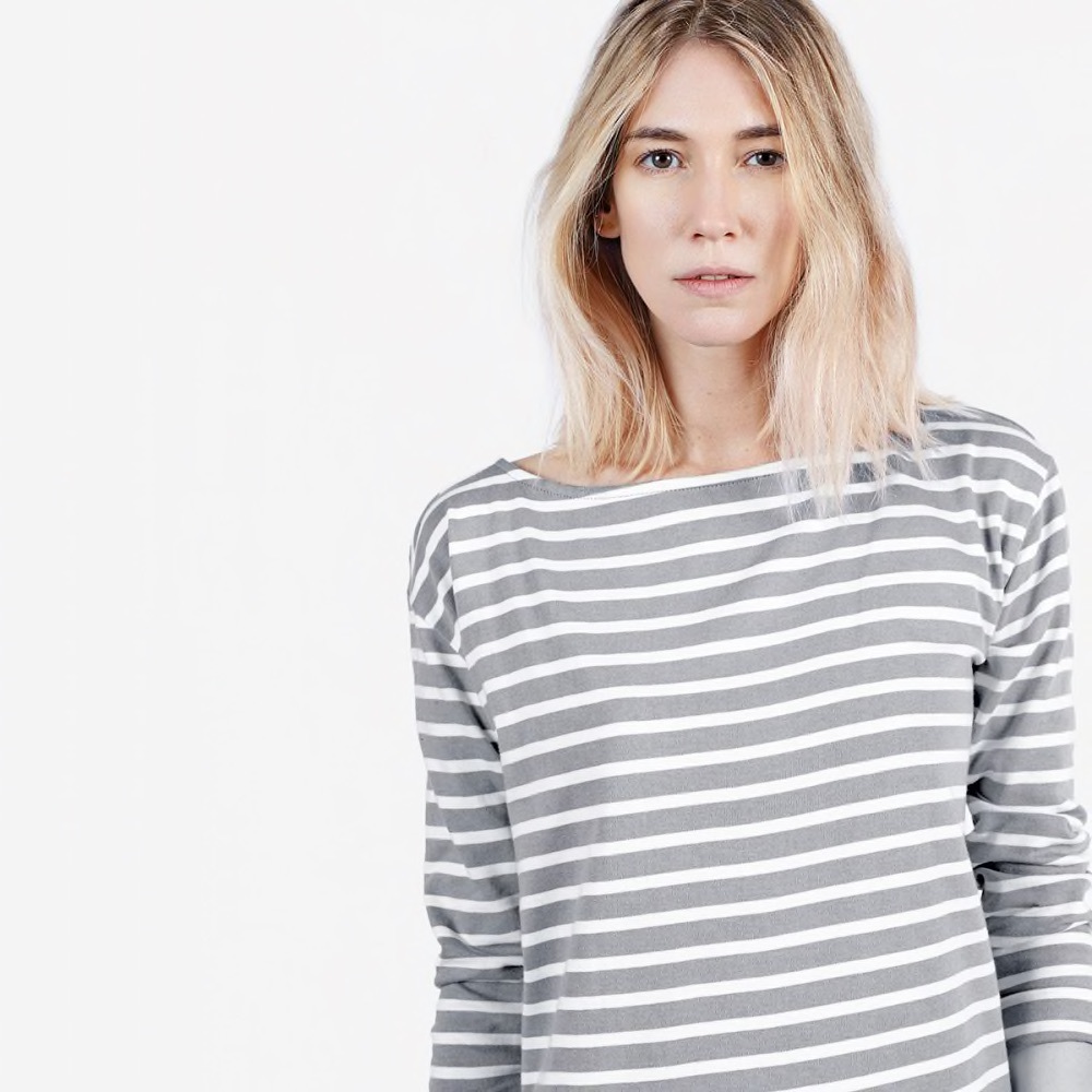 Everlane Grey and White Striped Long Sleeve - Picture 1 of 4